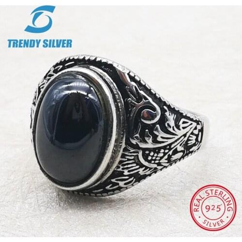 Silver 925 fine jewelry man rings men accessories turquoise gemstone natural black onyx red agate TRENDY SILVER TCR8052
