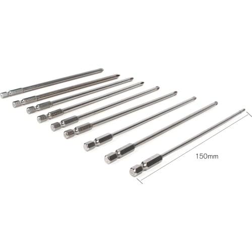 HOEN 9pcs/Set 150mm 1/4 Inch S2 Alloy Steel Hex Shank Magnetic Cross Screwdriver Bits Electric Screwdrivers Set For Home Use FEN