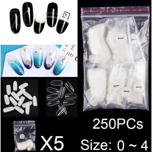 250 Pieces Per Lot Same Size Oval Shape False Nail Tips For Drawing Nail Design Acrylic Full Nails Size 0 1 2 3 4 5 6 7 8 9