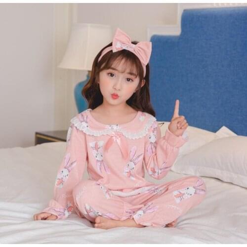 3-14 Year Wear Girl Autumn Spring Long Sleeve Cotton Pajamas Sets Cute Print Girl Sleepwear Set Kid Home Wear Christmas Gift