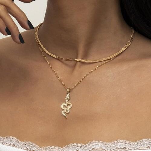 Hip Hop Snake Pendant Necklaces for Women Men Zircon Gold Snake Chain Snake Female Necklace Punk Layered Necklace Choker Jewlery