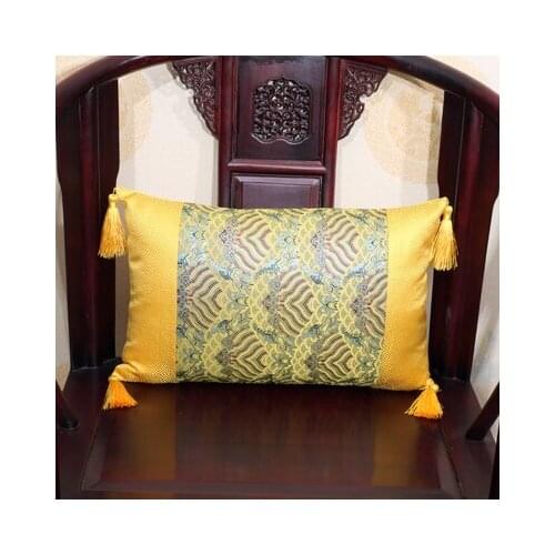 Patchwork Mulberry Silk Lumbar Pillow Sofa Seat Chair Backrest Cushion Decorative Chinese style Colorful Ethnic Cushions Tassel