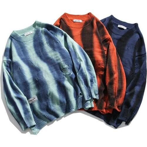 2020 new trend broken hole Knitted Top loose lovers casual autumn and winter new long sleeve sweater mens and womens wear