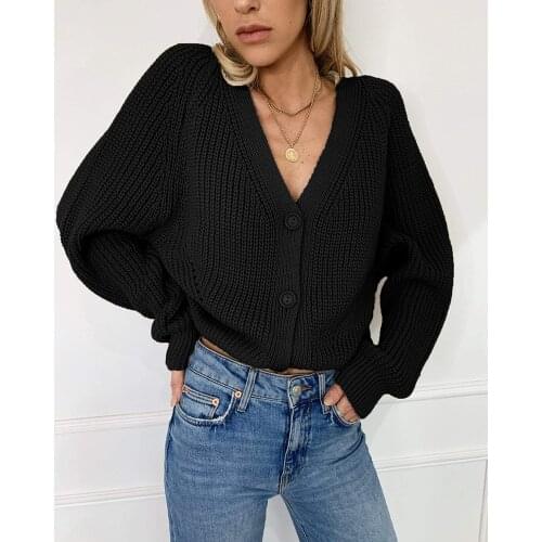 V Neck Loose Knitwear Single Breasted Sweaters Vintage Cardigan Knitted Oversize Sweater For Women Long Sleeve Coat