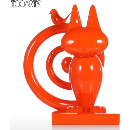 Tooarts Tomfeel Orange Hide-and-seek Cat and Bird Resin Figurine Japan Style Figurine Home Decor Animal Craft Gift For Home