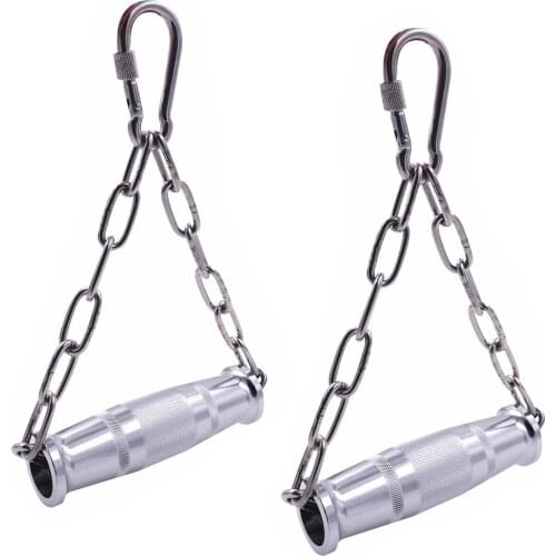 Metal Gym Handles Heavy Duty for Pulley Cable Machine Attachments with Stainless Steel Chain Non-slip Grips Fitness Equipment