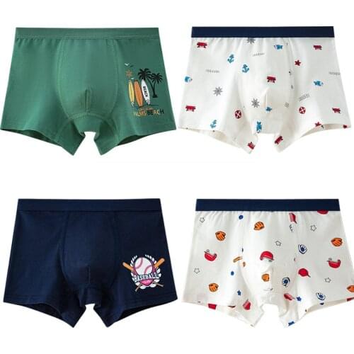 Navy Blue Green Boys Underwear Kids Boxer 100% Cotton Boy Shorts Bottoms Boys Clothes for 3 4 6 8 10 12 14 Years Old OKU203016