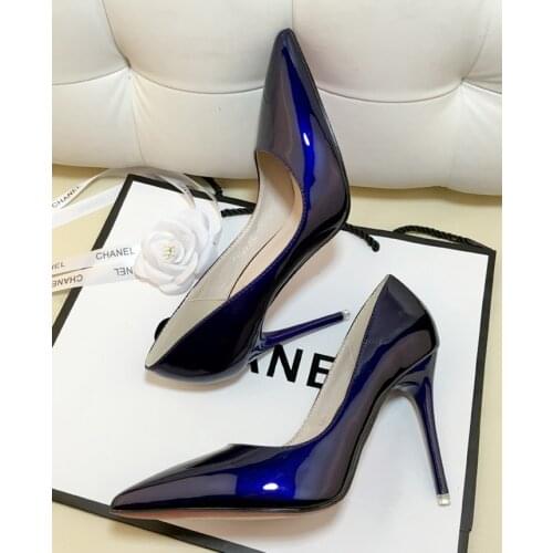 New Blue Sexy Pointed Shoes Nightclub Nude Color Large Size Stiletto Heels Red Wedding Shoes Black Work Shoes