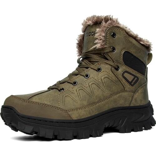 Outdoor Mens Hiking Boots Winter Men Warm Plush Snow Boots Men Waterproof Ankle Boots Leather Outdoor Trekking Hiking Shoes