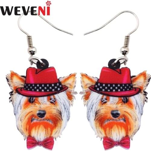 WEVENI Acrylic Drop Dangle Long Yorkie Yorshire Terrier Dog Earrings For Women Newest Trendy Girl Wholesale Animal Jewelry