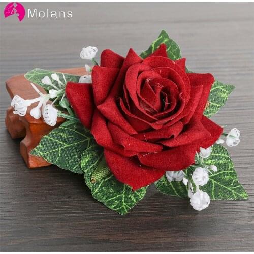 MOLANS Bride Big Rose Hairpins Stimulation Flower Leaf Fabric Hair Clips 4 Colors Available Wedding Photography Women Headpieces