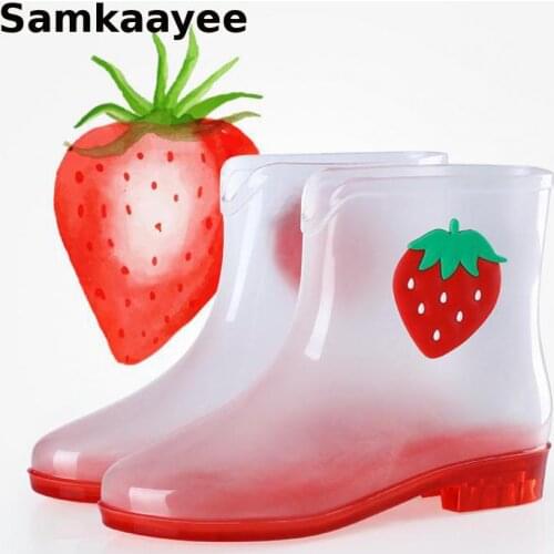 Size 36-40 Women Rain Boots Spring Autumn Female Flats Water Shoes Transparent Boots Mujer Fruit Waterproof Non-Slip Zapatos Y24