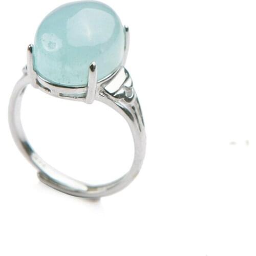 Precious Natural Stone Ring Blue Aqua marine Gems Adjustable Size Party Wedding Rings For Women Lady