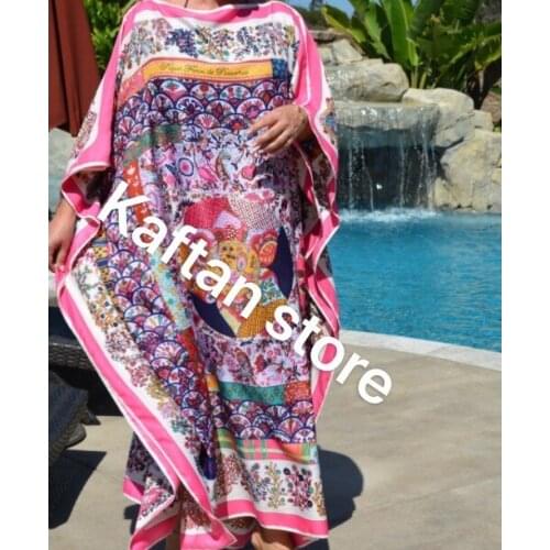 Европейская одежда Print Silk Caftan Womens Kaftans Middle East popular Summer bohemian beach sexy lady silk kaftan dress
