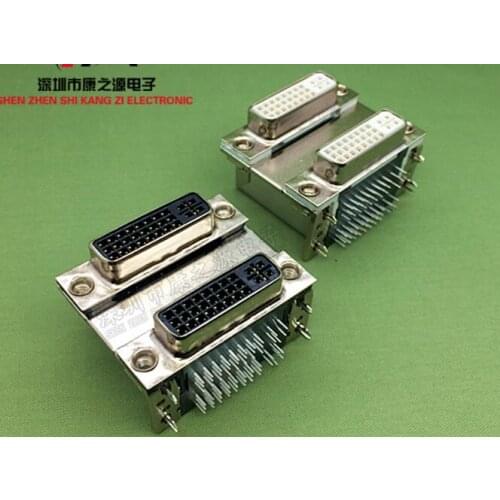 1pcs Twin DVI24+5 female double 90-degree bending foot socket Plug-in riveted video interface with shielding Connector