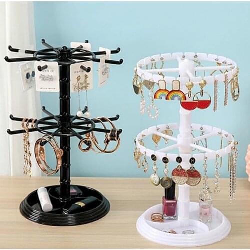 1PC Rotating Earrings Storage Rack Jewelry Rack Display Stand Tray Plastic Round Pendant Earrings Necklace Bracelet Clear