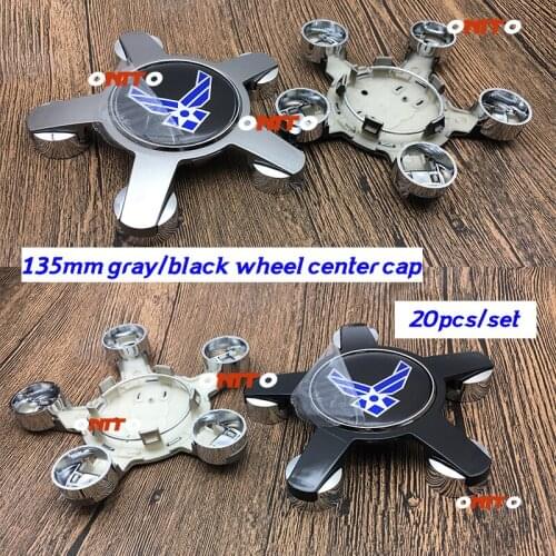 20pc 135MM 5claws Car Emblme Decoration Wheel Center Centre Cap Wheel Hub Cap Rim Covers Auto Universal Styling gray/black