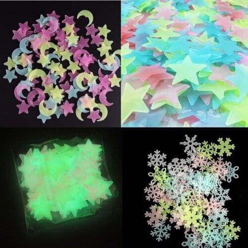 3D Star Moon Snowflake Energy Storage Fluorescent Glow In The Dark Luminous On Wall Stickers For Kids Room Christmas Decal
