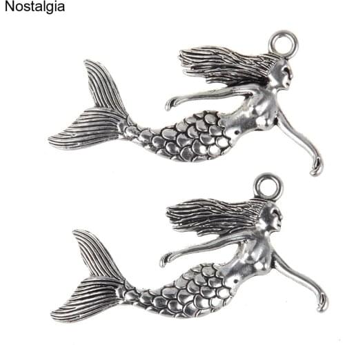 Nostalgia 5Pcs Mermaid Large Pendants Tibetan Jewelry Charms Lot Ocean Beauty 39*33MM
