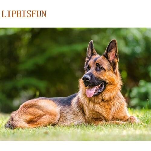 Diamond Painting Cross Stitch Full Square Round Picture of Rhinestone DIY Mosaic Embroidery German Shepherd New Year Gift