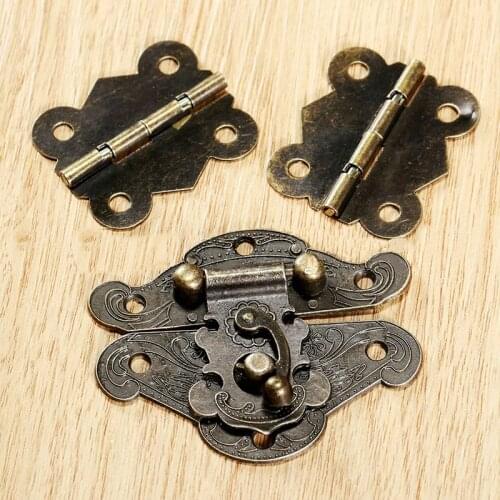 Antique Butterfly Hinges Door Latch Hasp Kit Cabinets Hardware Decorative Jewelry Wooden Box Furniture Accessories