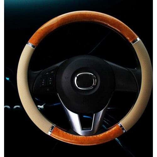 Car Wood Steering Wheel Cover Leather Covers Sets Wooden Styling For BMW Toyota VW Gol Polo CC Hyundai Kia Nissan Honda Accord
