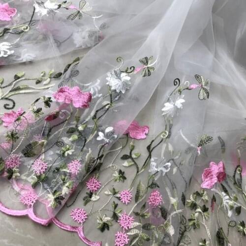 White Floral Embroidered Tulle Fabric Organza Mesh Fabric For Dress,Gowns,by the yard