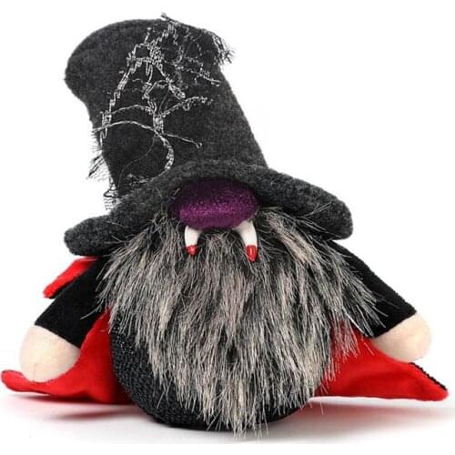Faceless Wizard Doll Halloween Decoration Glowing Wizard Dwarf Doll with Fangs and Hats Faceless Corpse Light Balls Ornaments