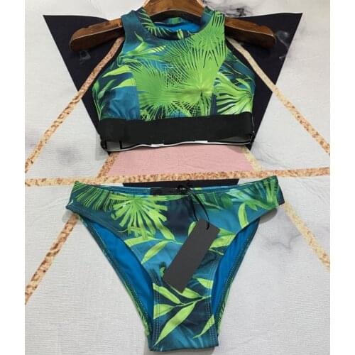 Green plants pattern printed Bikinis Two-Pieces Womens Corset + Shorts Sexy Summer Swimwear Bathing Suit 2021 Designer y526