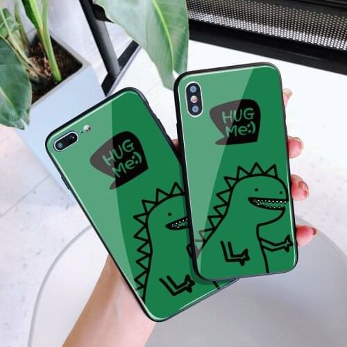 Cartoon Dinosaur Tempered Glass Case for iPhone 12 11 Pro Max 12 Mini X XR XS 8 7 6s Plus Hard Back Cover