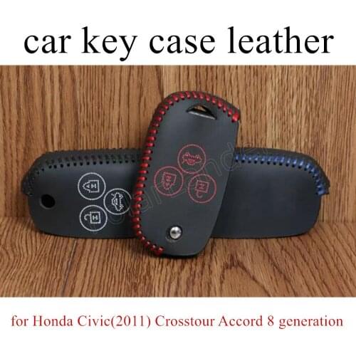 Only Red new brand Hand sewing car key case cover Genuine leather for Honda Civic(2011) Crosstour Accord 8 generation