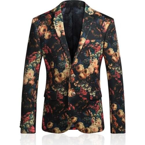 Digital Printing Mens Suit Long Sleeve Suit Stage Performance Clothes Fashion Show Jacket Blazer Jacket Party Two Button Coat