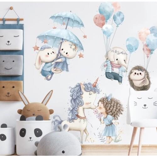 Childrens room decoration stickers rabbit elephant cartoon cute stickers bedside balloon self-adhesive background wall stickers