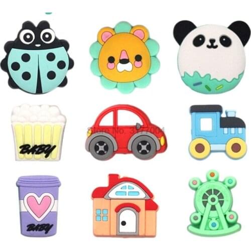 DHL 500pcs Silicone Beads Cartoon Animal Shape Food Grade Silicone Teething Necklace Tiny Rod Accessories BPA Free Baby Teethers