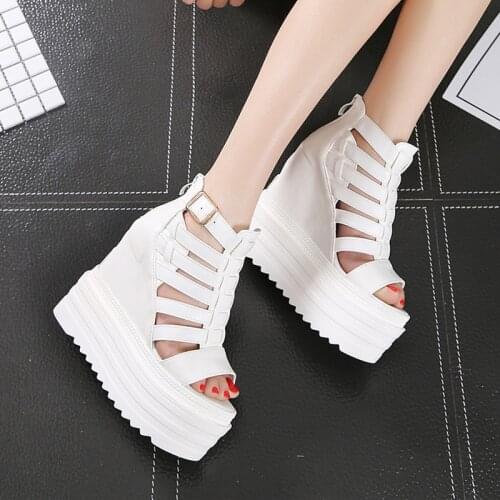 European fashion new womens shoes 2020 spring summer open toe shoe elevator platform wedges sandals female shoes zipper flat