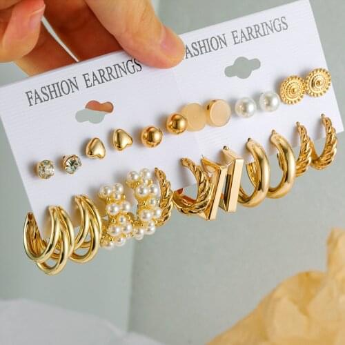 Geometirc Statement Big Acrylic Round Hoop Womens Earrings Set For Women Fashion Pearl Earrings 2021 Trendy Accessories Jewelry