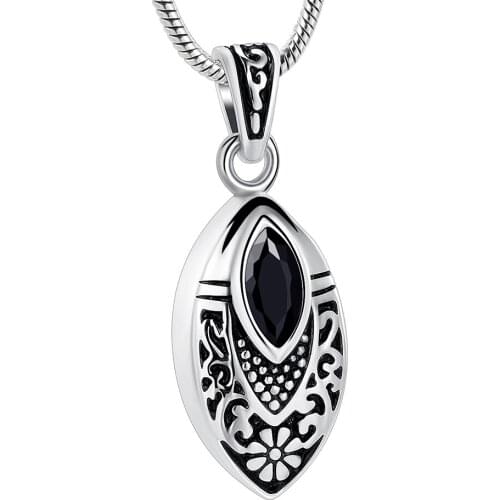 IJD8394 Stainless Steel Cremation Inlay Black Crystal For Ashes Urn Necklace Memorial For Human