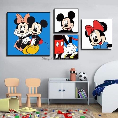 Canvas Painting Disney Classic Animation Mickey Minnie Mouse Love Prints Poster Wall Art Picture for Kids Living Room Home Decor