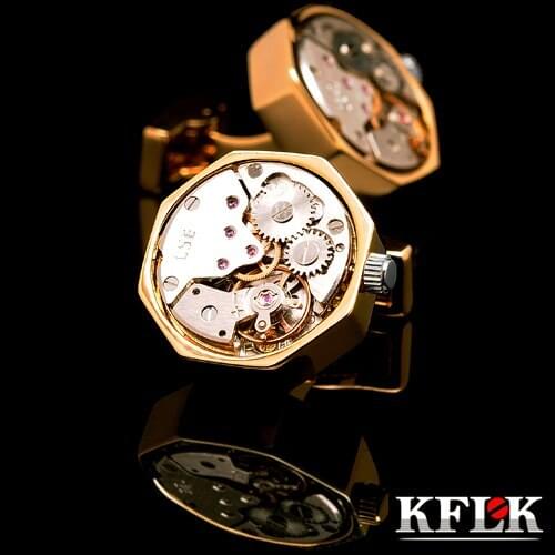 KFLK 2020 jewelry shirt cufflins for mens Brand cuff button Gold color watch movement cuff link High Quality abotoadura Jewelry