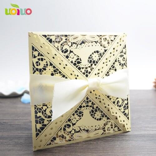 Laser cut four folded wedding invitation cards with insert paper and envelope dress design girlss birthday invitation card