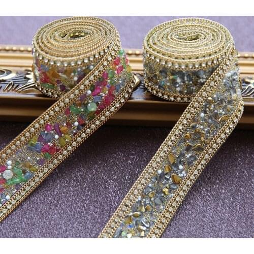 100cm Green Beaded Rhinestone Trim Iron On Diamond Crystal Ribbon Wrap Trim Sewing Accessories DIY Wedding Braid Party Decor
