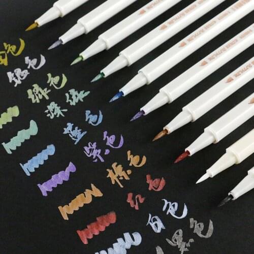 Metallic Markers Set 12 Colors/Box Brush Pens Painting Drawing Watercolor Pen Black Pape Maries Manga Art Supplies for Artist