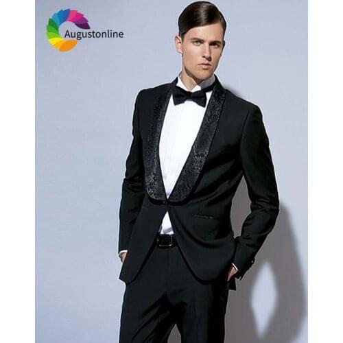 New Arrival Jacquard Shawl Lapel Black Men Wedding Suits Slim Fit Groom Tuxedo Best Man Blazer Masculino 2Piece Jacket Pants