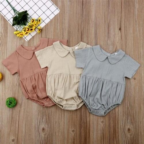 0-24 Months Baby Girls Clothes Solid Color Ruffles Baby Bodysuit Jumpsuit Baby Boys Cotton Clothes Baby Girls Outfits Wholesale