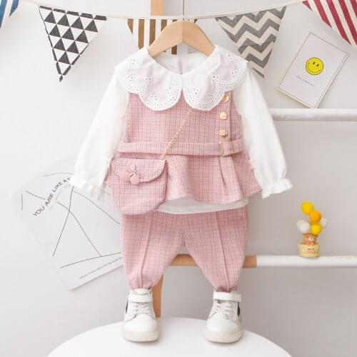 2021 autumn childrens clothes, toddler suits, new childrens clothes, girls' casual long-sleeved three-piece suit wholesale
