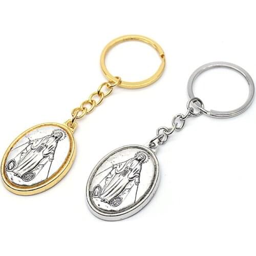Religious Holy Virgin Mary Pendant Key Ring Catholic Keychain Keyring Prayer Jewelry Gift for Women Men Car Bag Accessories