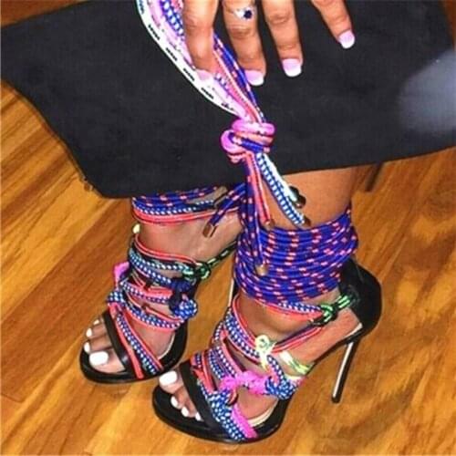 Muti Rope Cross-tied High Heel Sandals Peep Toe High Heels Shoes Strappy Strip Sandals Mujer Gladiator Summer Dress Shoes