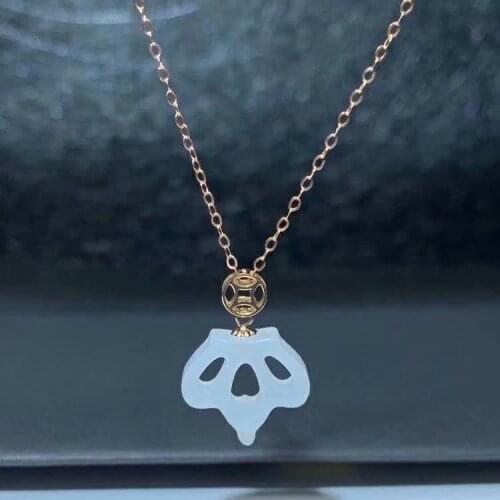 SHILOVEM 18k yellow gold natural white Jasper pendants Christmas Gift fine Jewelry plant wedding no necklace mymz1213.566hby