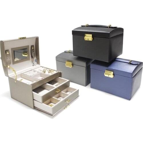 2020 new three-layer drawer type jewelry box portable leather jewelry storage box ring earrings watch storage box