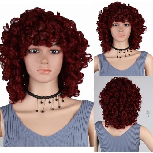 Afro kinky Curly Wig Red Black Blonde Wig With Bangs Heat Resistant Synthetic Long Cosplay Wigs for Women